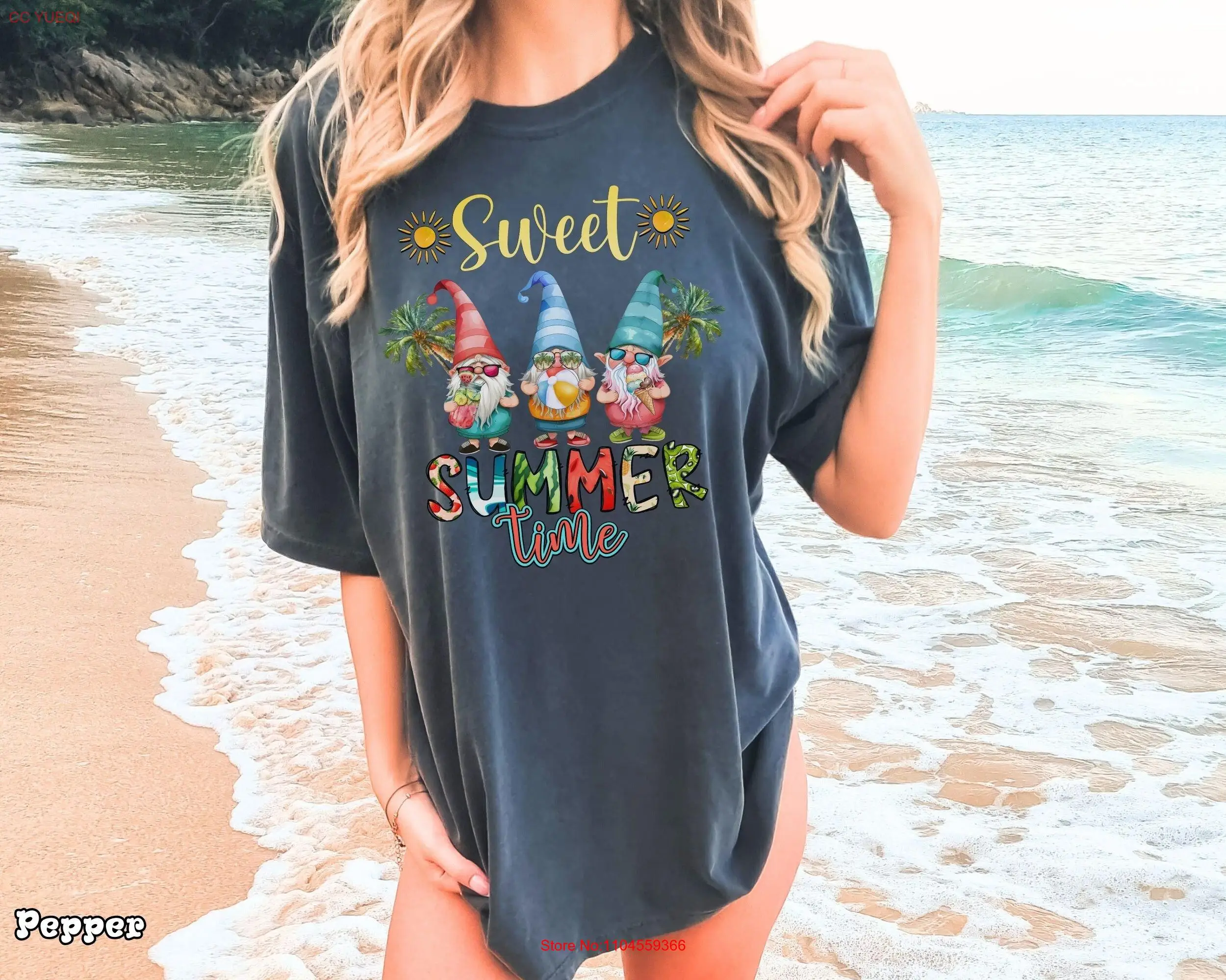 Sweet Summer Time Beachy Gnomes T shirt Comfort Colors Vacation Garment Dyed Cute Beach Lovin long or short sleeves