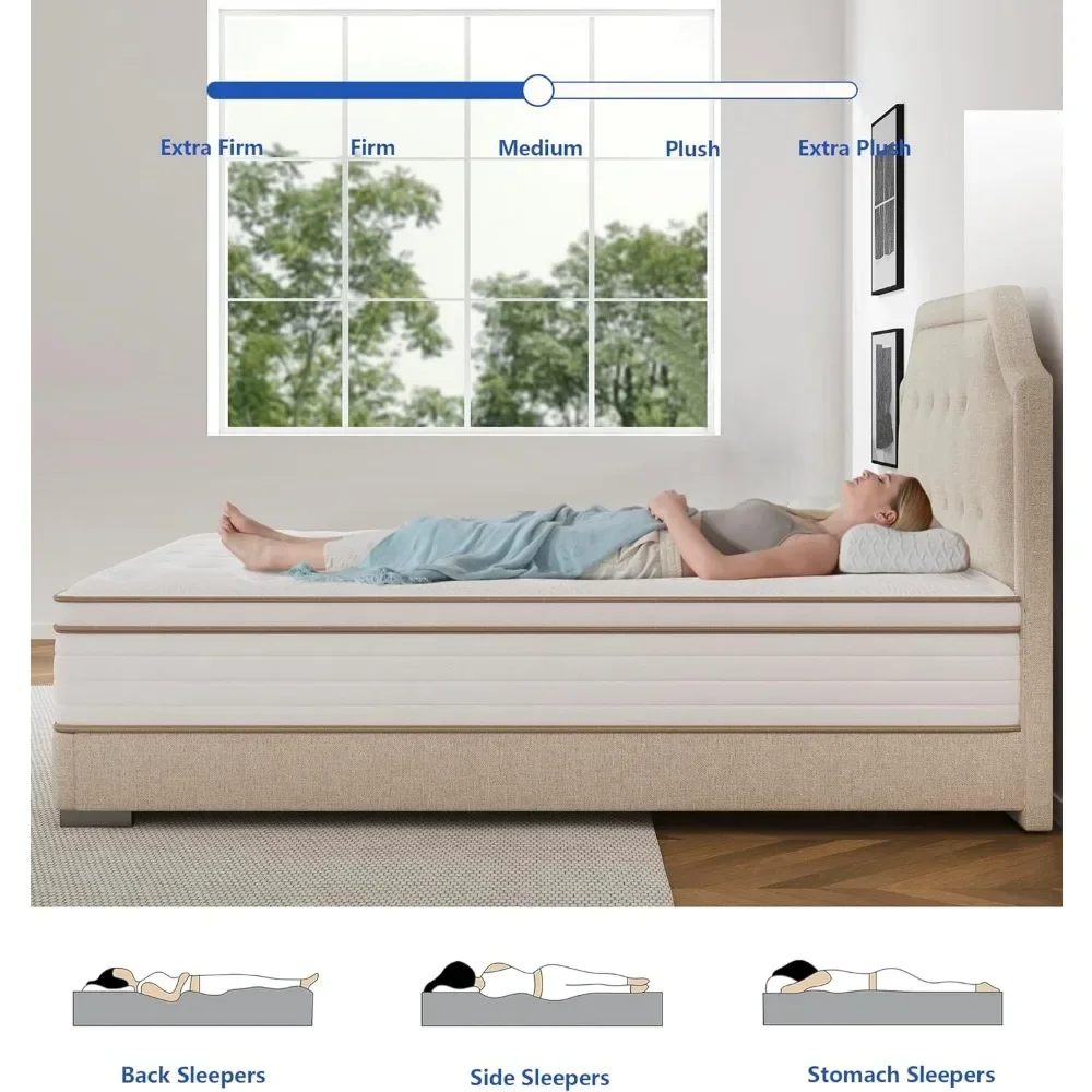 

Double mattress, 12" hybrid mattress, boxed gel memory foam, individually wrapped pocket coil inner springs Mattresses