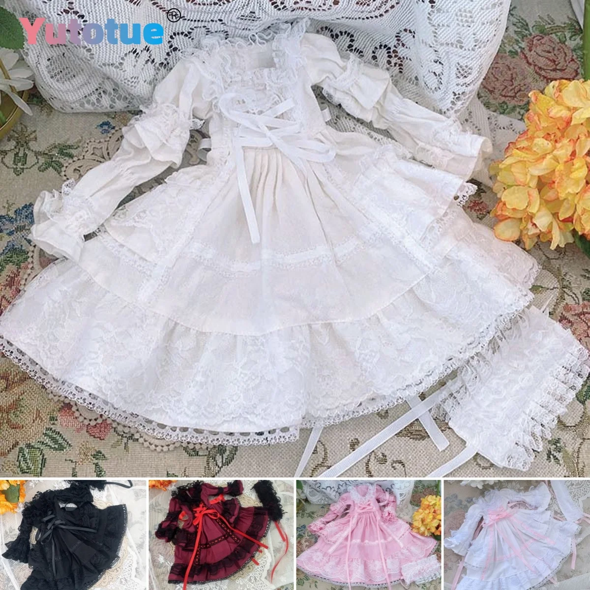 Yutotue Dolls Langes Kleid mit Stirnband-Set, passend für 1/3 1/4 1/6 BJD SD Toys DIY-Outfits
