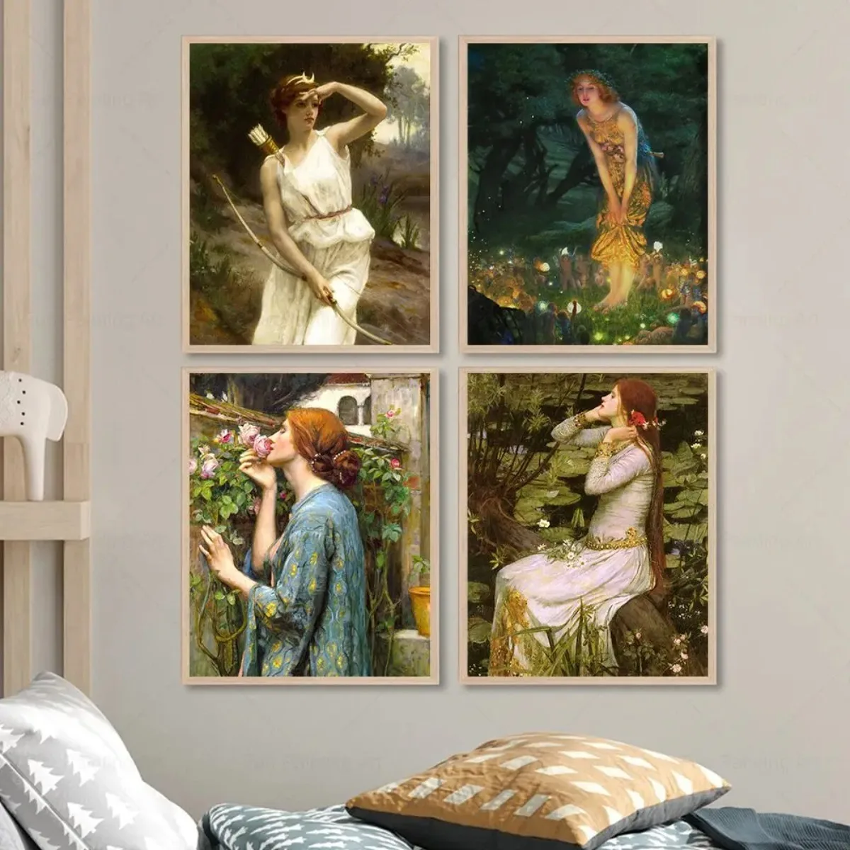 Pre-Raphaelite British Art Set Gallery Wall Art Print Vintage Woman Portrait Ophelia Famous Oil  Home Room Decor Poster