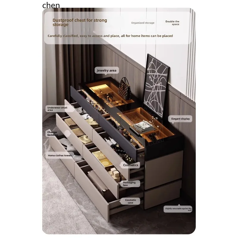 e1- Minimalist Corner Dressing Table Storage Chest Bedroom Bedside Cabinet Extendable Integrated Dressing Table Storage Cabinet