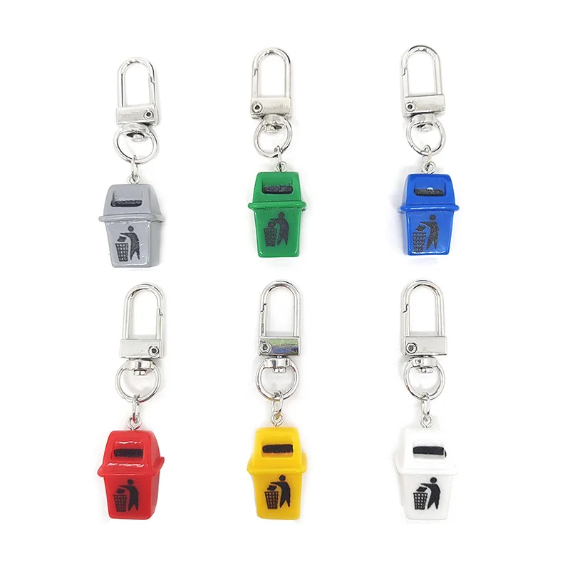 Keychain Charm Mini Sorting Trash Can Resin Geometric Printed Fun Quirky Bag Pendant Lightweight Colorful for Women Girls Gift