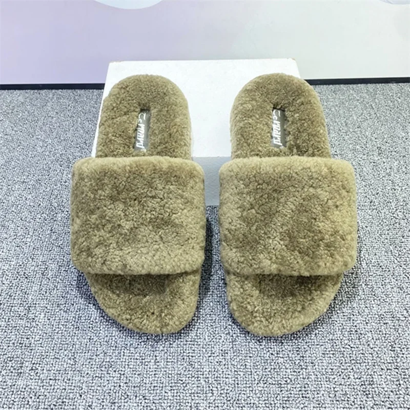 

Wool Fur Slippers For Women 2025 New Indoor Plish Women's Sandals Bottom Shoes For Plush Outdoor Home Flip Flop Wool Sandals