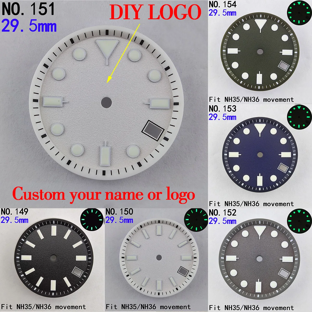 29.5mm nh35 dial nh36 dial custom logo NH35 case hands nh35 watch case NH36 case nh35 movement sports watch accessories parts 15