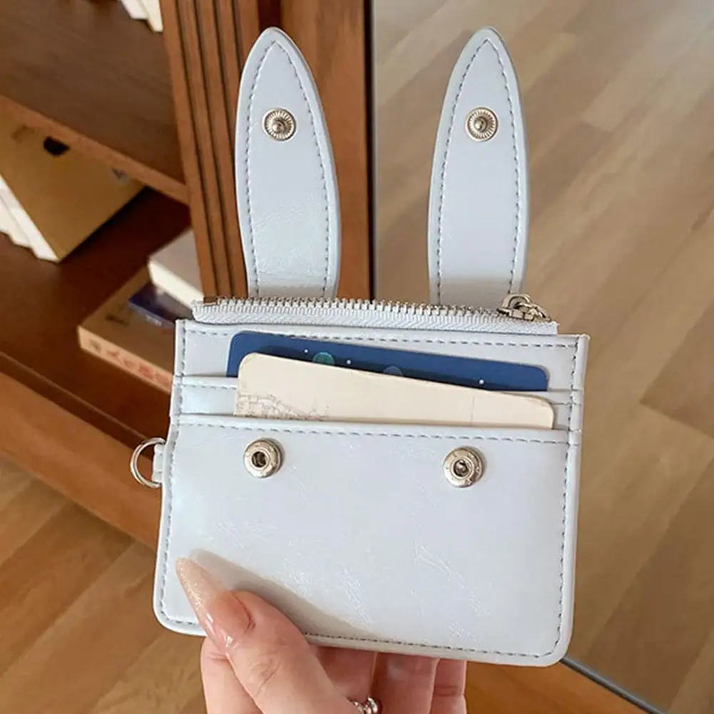 Kawaii Bunny Ear PU Leather Card Holder Cute Rabbit Multi Slot Slim Card Wallet Portable Travel Shopping Card Bag for Women