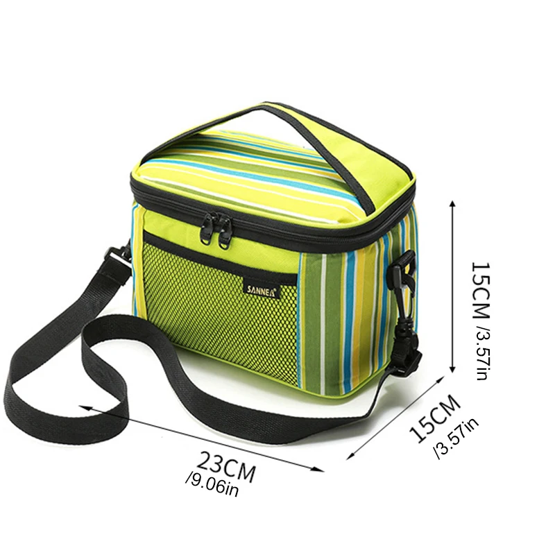 Striped contrasting fresh-keeping ice pack handbag, crossbody style insulated bag, lunch bag