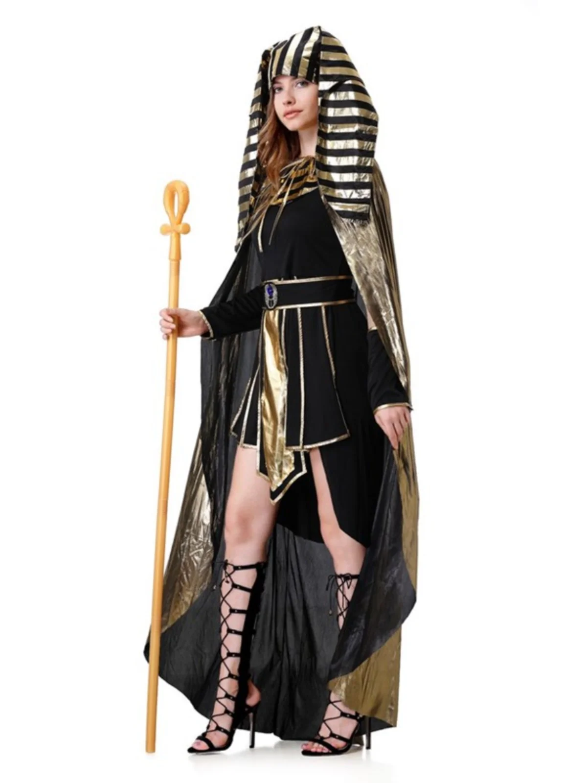 Disfraz de rey y reina del faraón de Halloween, vestido largo para pareja, traje de mujer de diosa egipcia antigua, fibra de poliéster