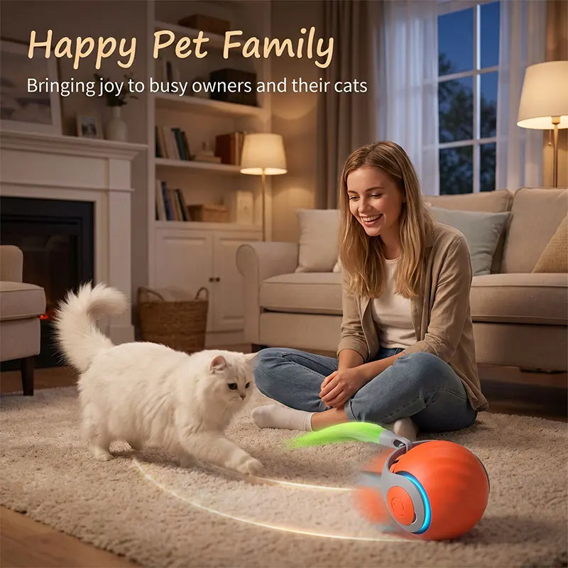 

USB Charging Automatic Cat Toy Ball with Removable Plush Tail Adjustable Speed Smart Interactive Kitten Play Toys Pets Supplies