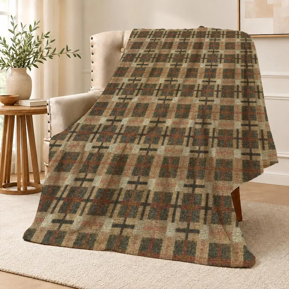 Vintage Plaid Rustic Tartan Textile Pattern Art Throw Soft Flannel Throw Blanket for Couch Bed Sofa Warm Cozy All Season