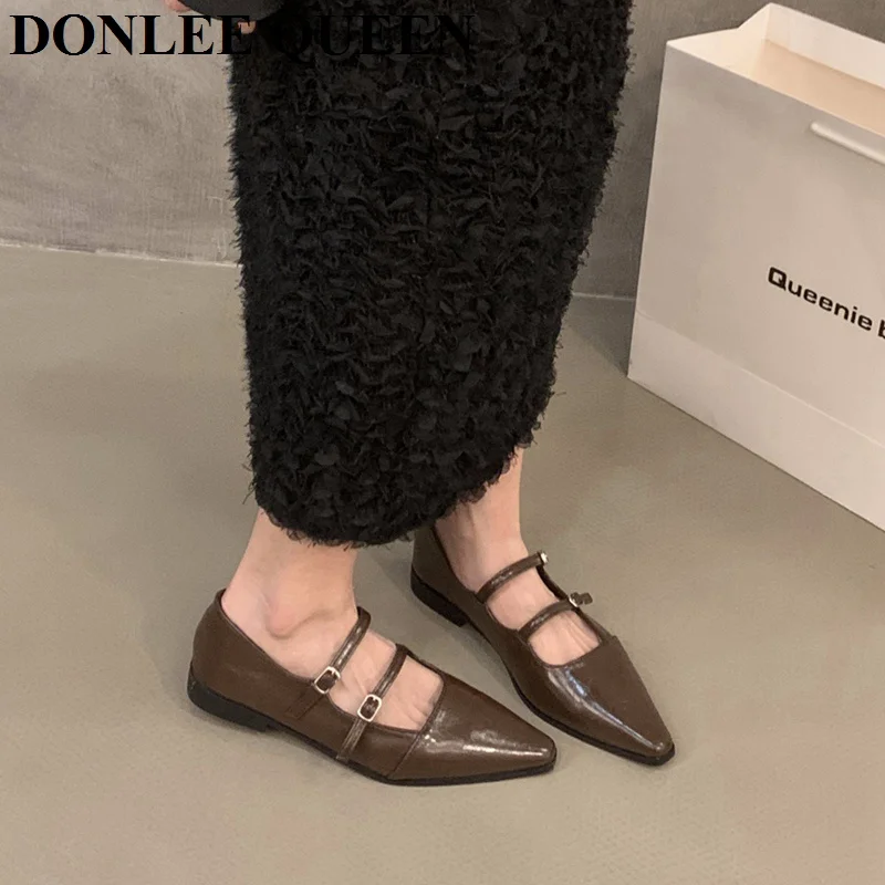 2024 Spring New Brand Women Flat Shoes Fashion Pointed Toe Shallow Mary Jane Shoes Soft Flat Heel Dress Ballerinas Soft Moccasin