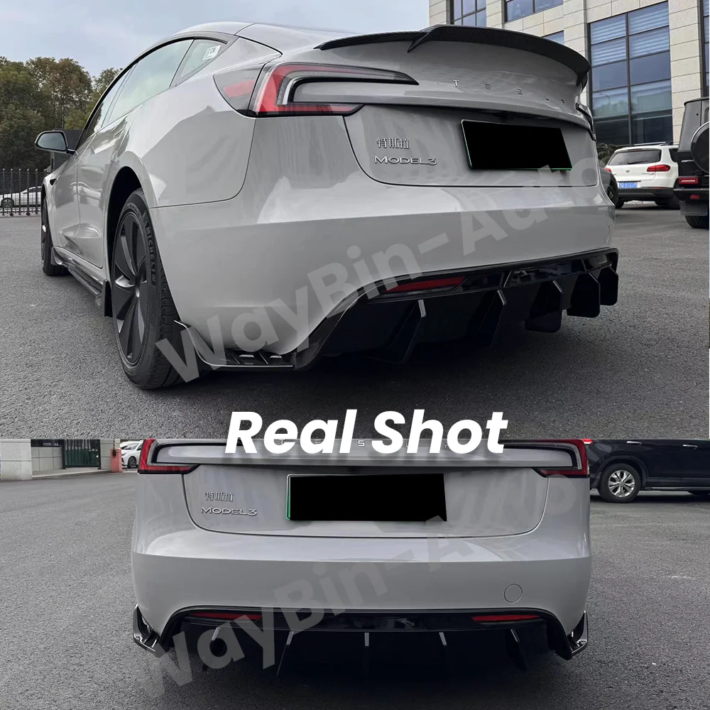 Racing Rear Diffuser For Tesla Model 3 Highland 2024 Body Kit Model 3  Rear Bumper Lip Glossy Carbon Black Auto Accessories