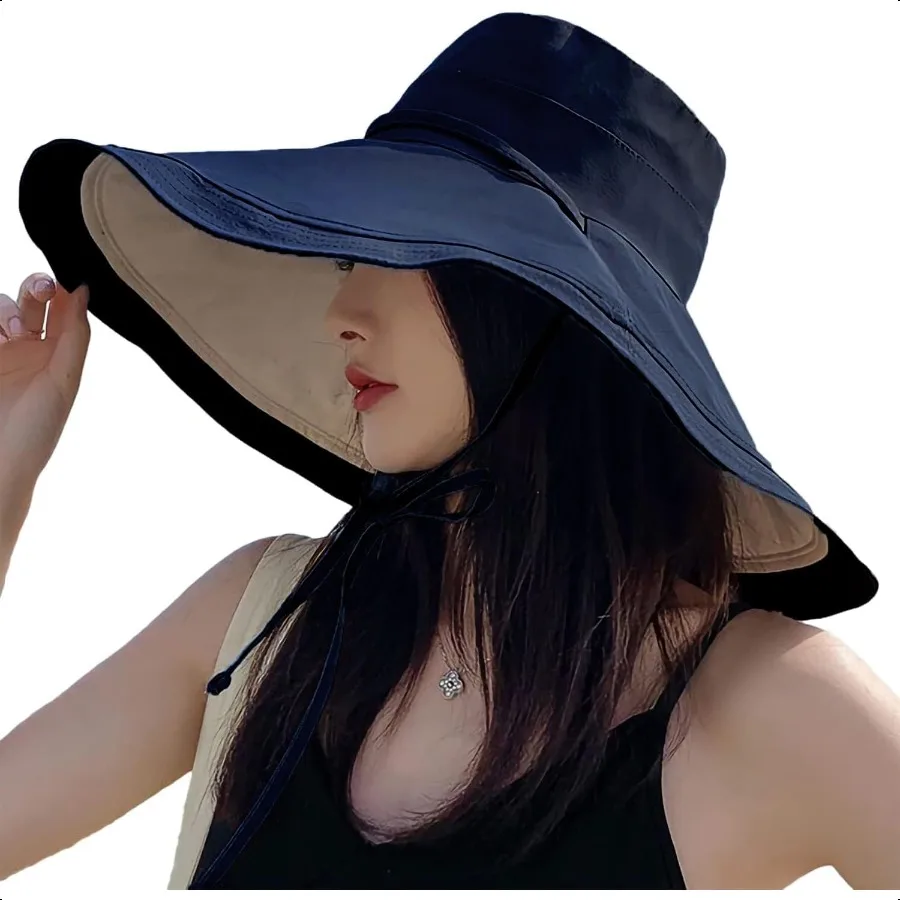 

Women Wide Brim Summer Sun Hat Wired Edge Beach Bucket Fishing Hats Reversible Foldable Travel UV Protection