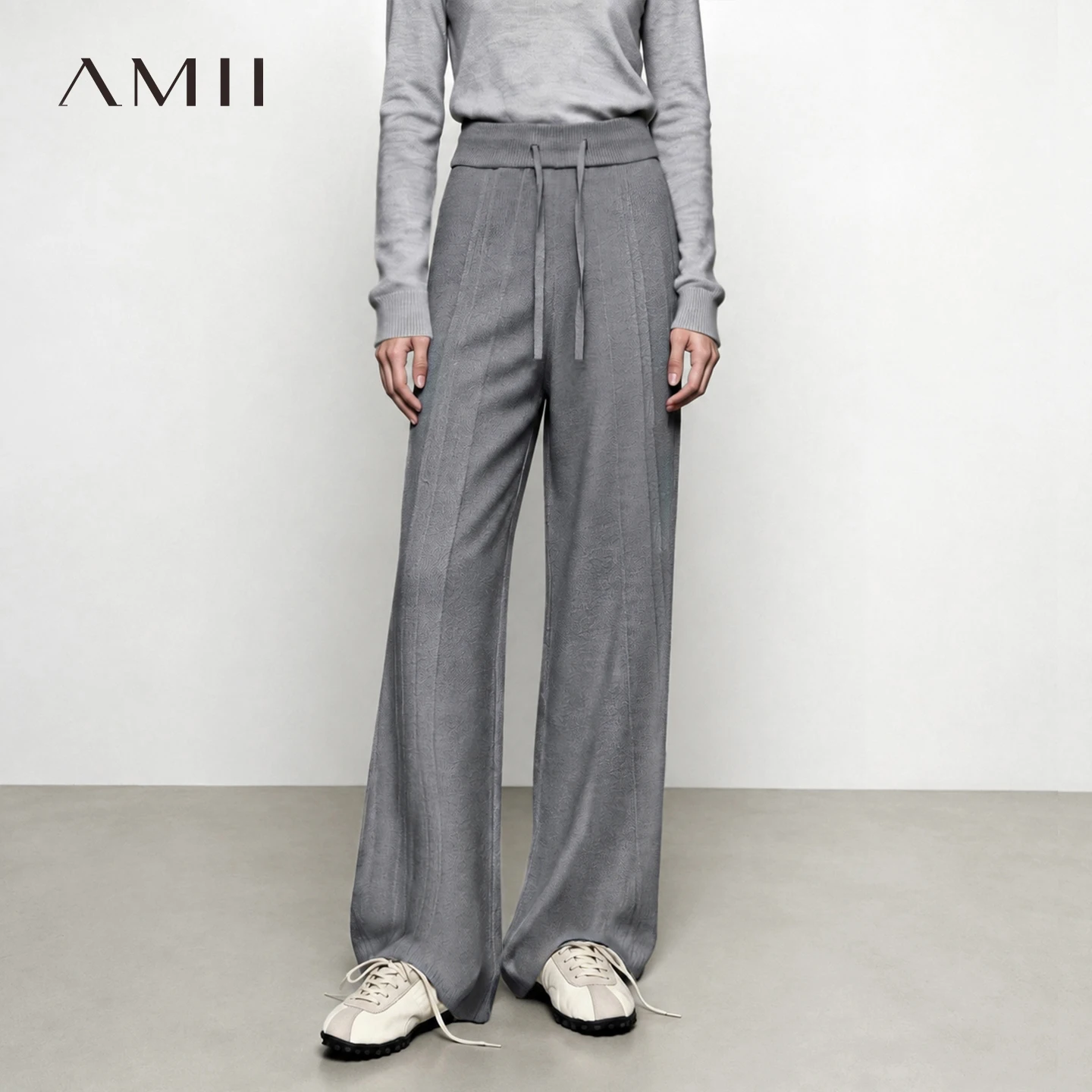 Amii Women Wide Leg Knit Pant Drawstring Waist Casual Loose Fit Commuter Versatile Trouser Winter 2026 Fashion Pants 12643095