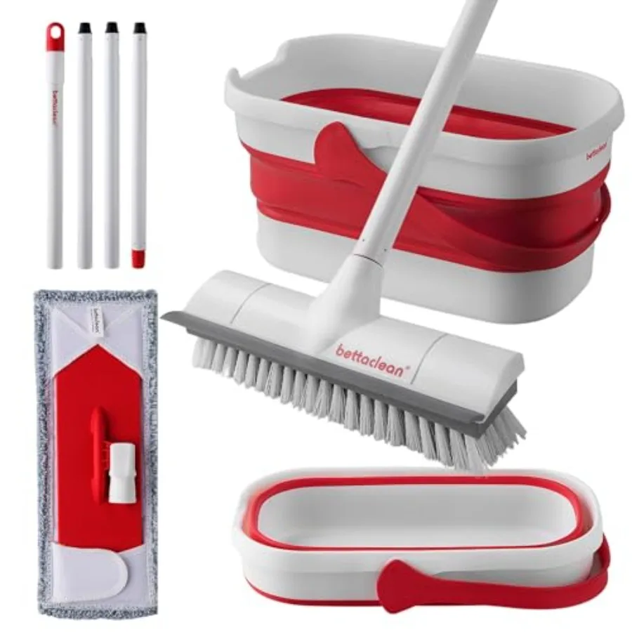 

Collapsible Mop and Bucket Set with Wringer Heavy Duty Scrub Brush Foldable Mop and Broom for Home Indoor or Outdoor Cleaning P
