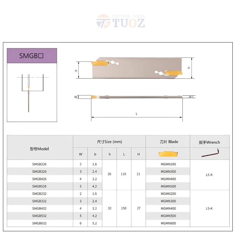 TUOZ CNC Cutting Tool Holder SPB332 SMGB226 Double-Head CNC Grooving Tool Holder, Shock-Resistant Spring Steel