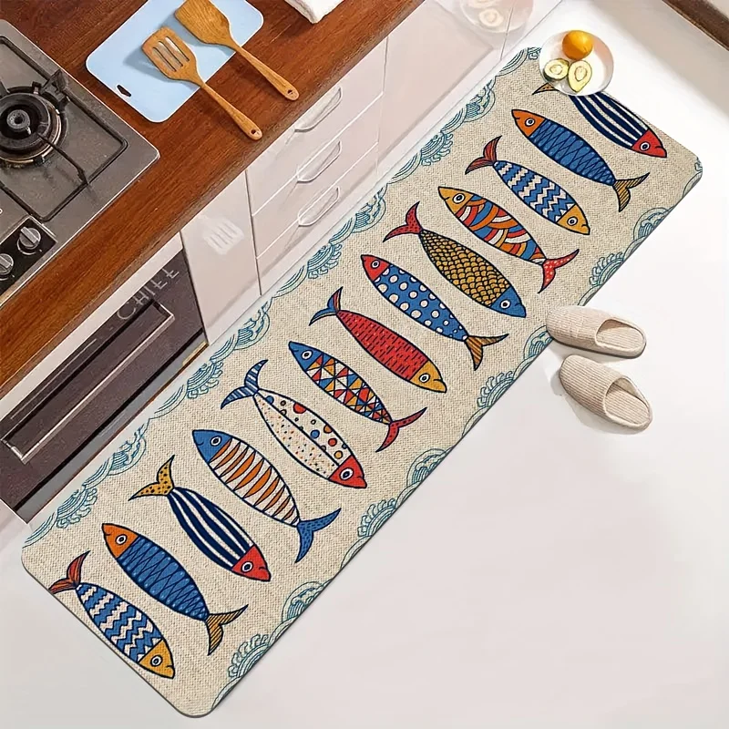Cute Fish Pattern Carpet Mat Rug Soft Non Slip Kitchen Living Room Bedroom Home Decoration Waterproof Aquatic Durable