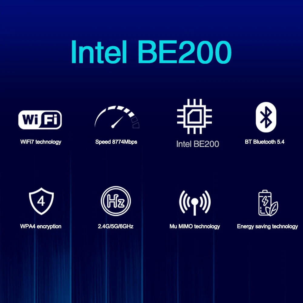 Be200 wifi 7 placa de rede sem fio be200hmw para bluetooth 5.4 tri banda 2.4g/5g/6ghz adaptador pcie para pc windows10/11 wifi6e