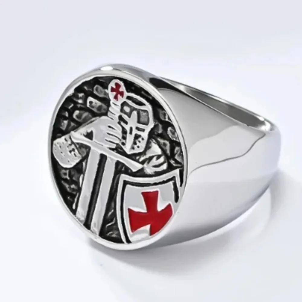 Retro Templar Shield Crusader Ring Men's Stainless Steel Battle Protection Rings Men's Self-Improvementl Gifts Jewelry
