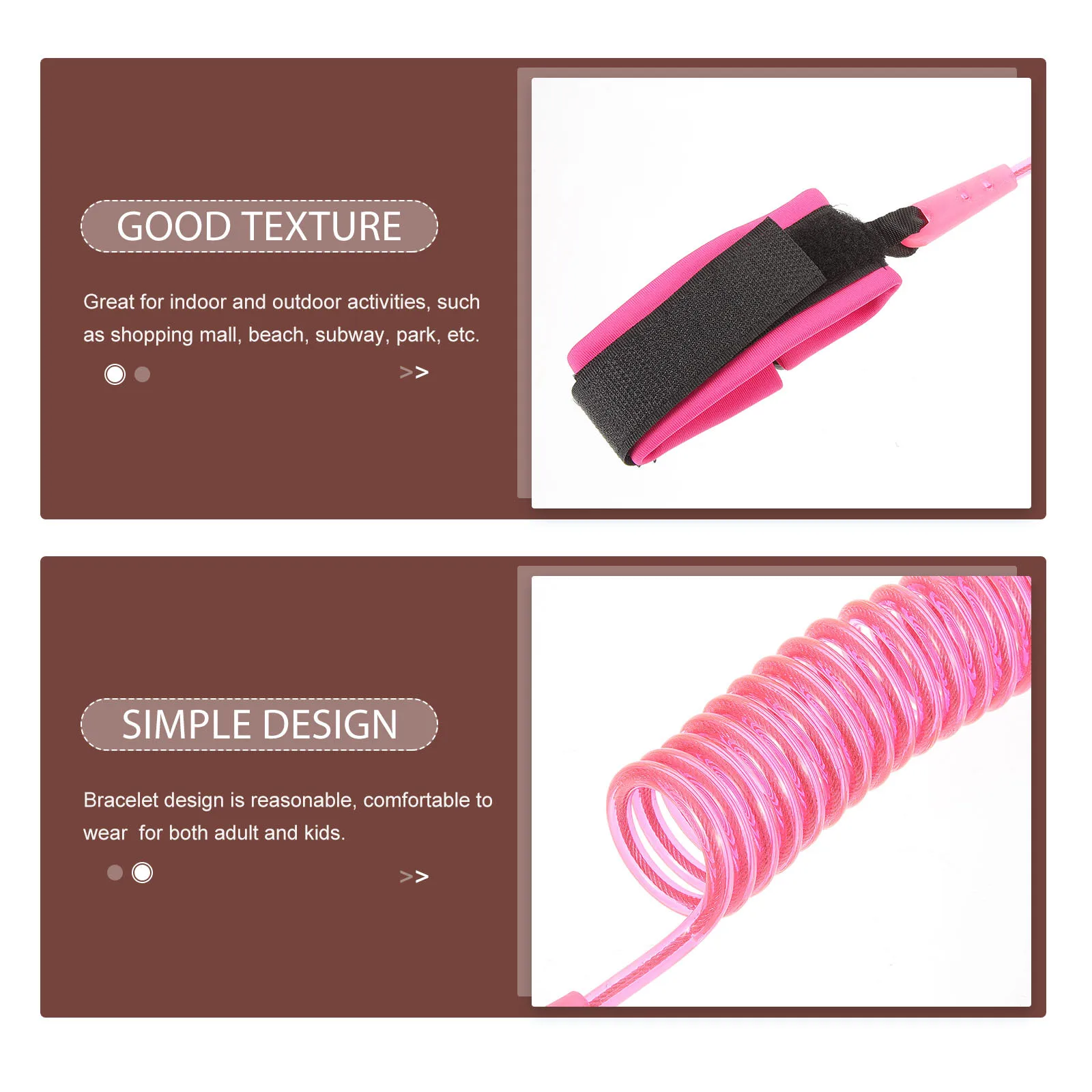 2.5m Kids Traction Rope Elastic Anti-Lost Safety Wristband Bracelet Harness Belt for Outdoor Activities Travel Trip Pink Size M