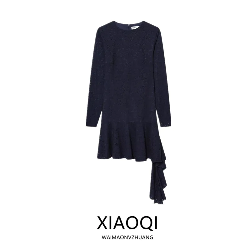 2025 outono nova chegada feminina Dr versátil renda em camadas decorativas Midi Dr Commute Sle Long Sve round Ne Ci...