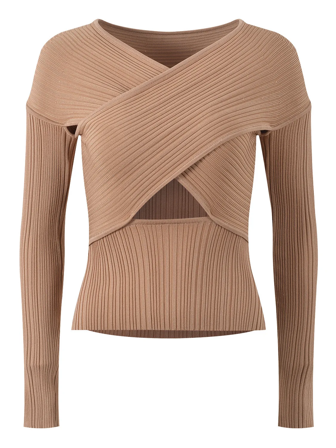 

Вязаный топ с V-образным вырезом и длинными рукавами, облегающий, однотонный, с перекрестным дизайном, для повседневной носки, коллекция Весна-Лето 2025