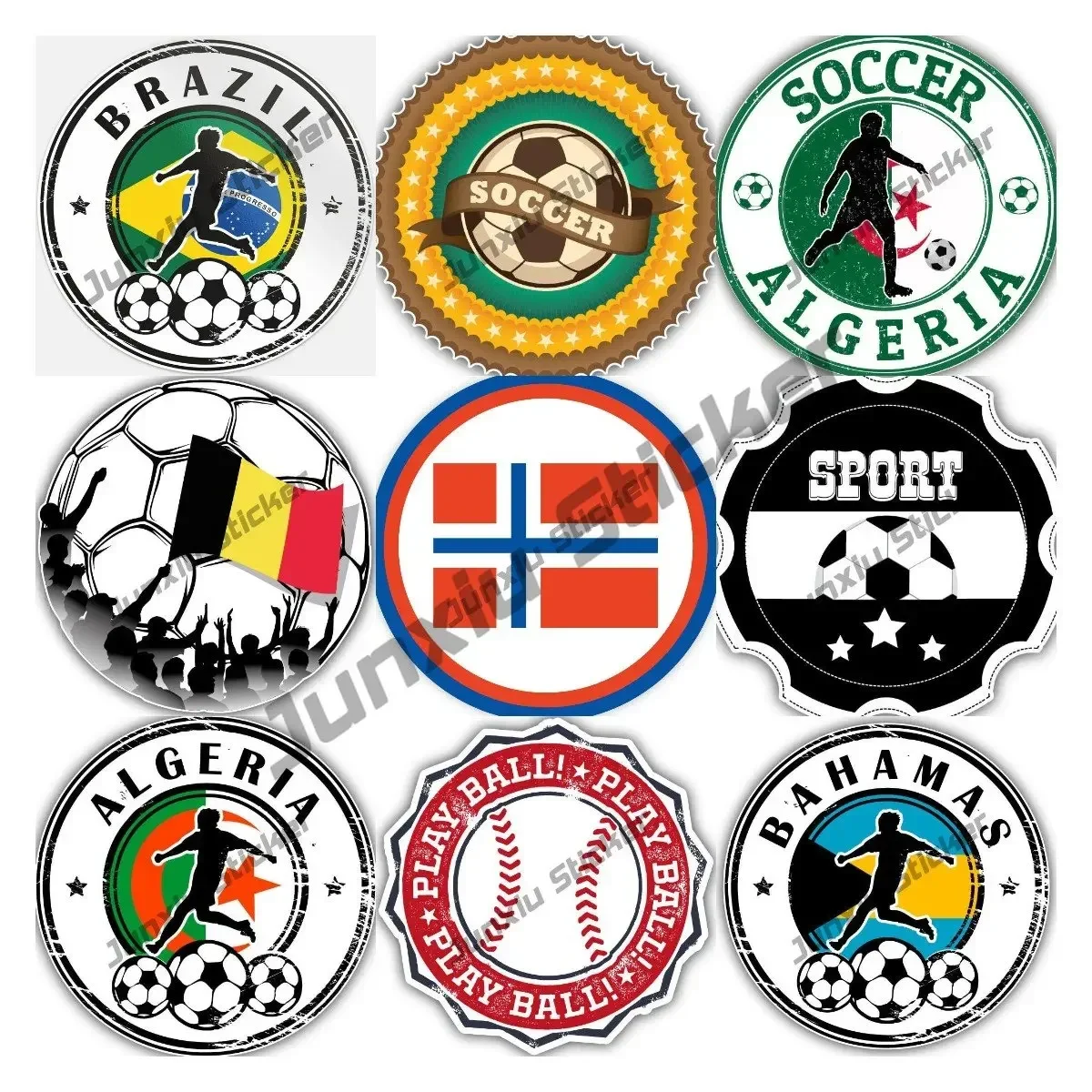 

National Football Tourism Travel Decals Brazil Brasil Algeria Colombia Morocco Norway Football Player Soccer Sport Grunge Stamp