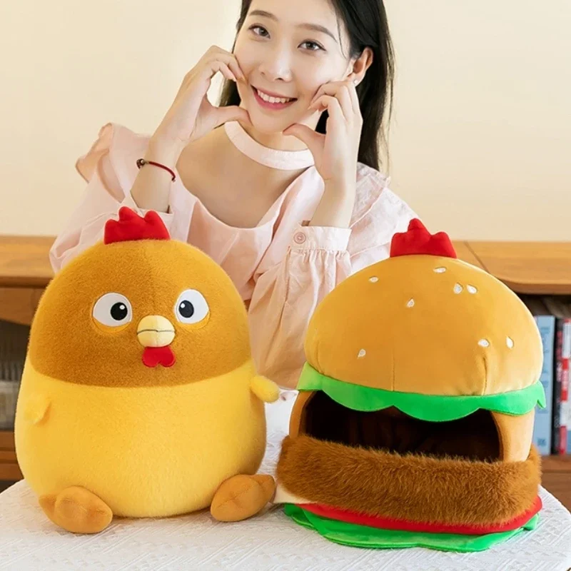 Adorable oreiller en peluche Burger de poulet, jouet en peluche de restauration rapide, oreiller doux à câliner, cadeau d'anniversaire pour tous âges