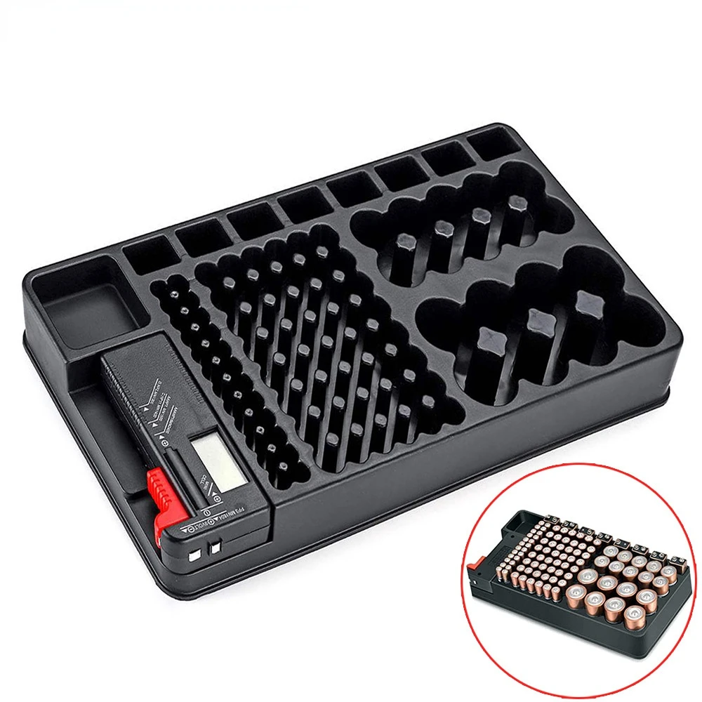 Battery Storage Box Organizer Holder With Digital Display And Tester For Battery Level Check For AAA AA C D 9V