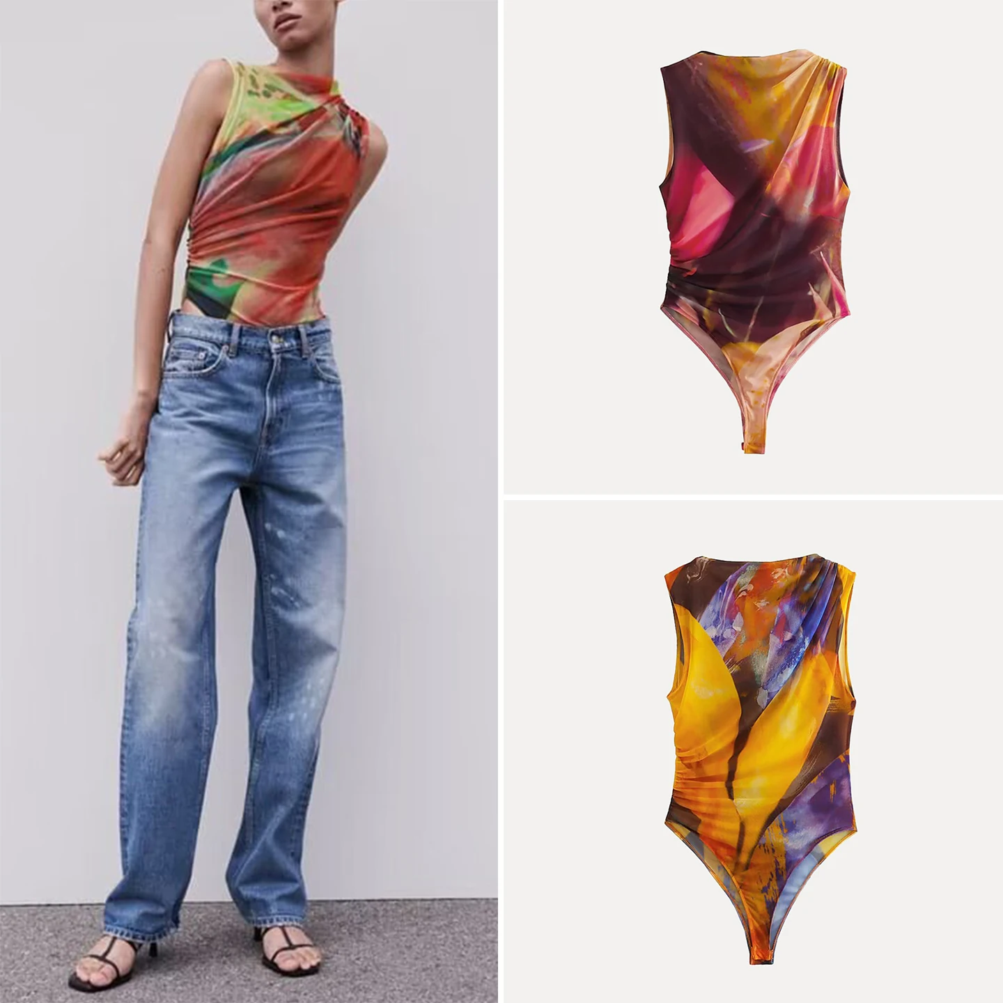

Z Women's Faion Folded Decoration Silk Net Jumpsuit High Waist Straight Leg ort Pants Summer 2025 Polyester Fiber