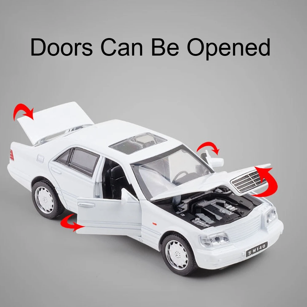 スケール1:32 300SL S-W140 スポーツカーモデルおもちゃ 合金ダイキャスト プルバック サウンドライト ドア開閉可能 車両モデル 子供向けギフト