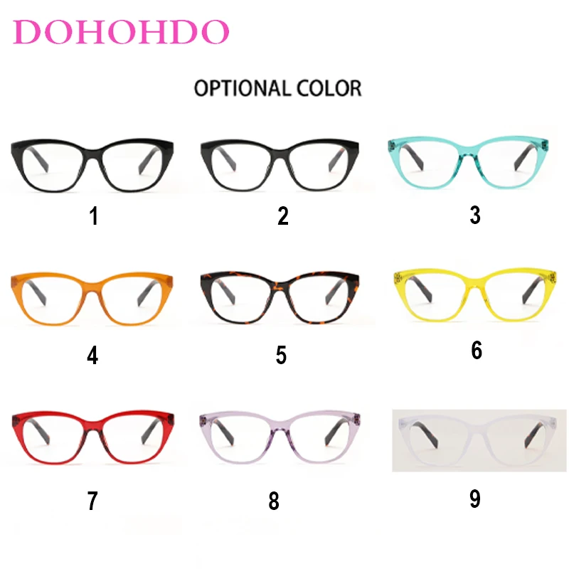 DOHOHDO Fashion Cat Eye Colorful Small Women occhiali da vista montatura elegante Classic Men Eyewear Blue Light Reading Flat Mirror Glasses