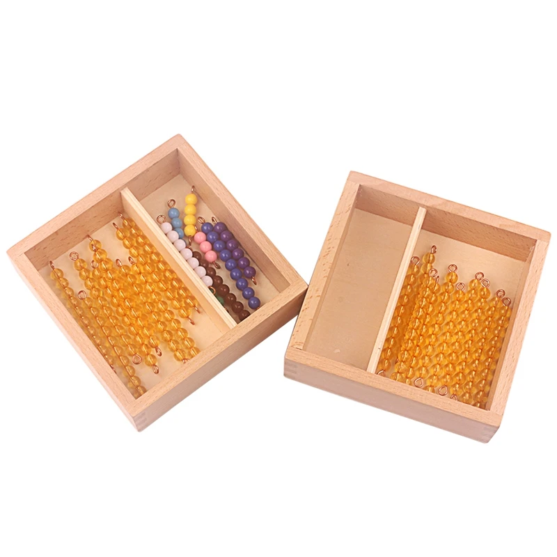 Montessori Math Kraal Speelgoed 10 Pcs Gouden Kralen Bars & Kleurrijke Kralen Bars 1-10 Met Houten Doos Kralen van Seguin Board Tellen Speelgoed