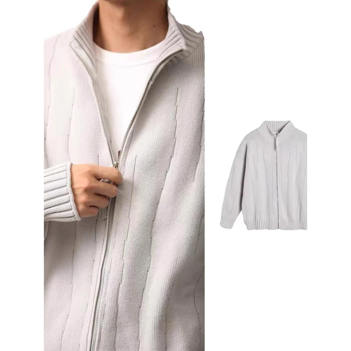 

American Retro Casual V-Ne Knitted Sweater Men's Color Open Cardigan Soft Polyester Fiber Winter Outerwear