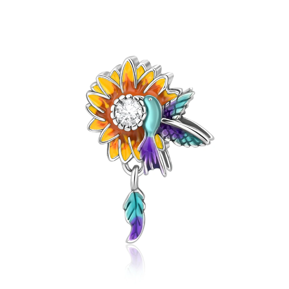 

Danturn 925 Sterling Silver Original Beads Birds picking sunflowers Charm fit Snake Chain Bracelet Fashion Women Jewelry Making