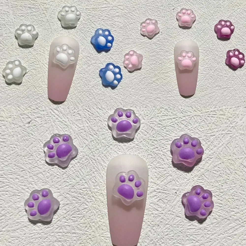 10Pcs Luminous Cat Paw Nail Charm Cat's Paw Shape Cartoon 3D Nail Art Decoration Resin Mini Manicure Ornaments