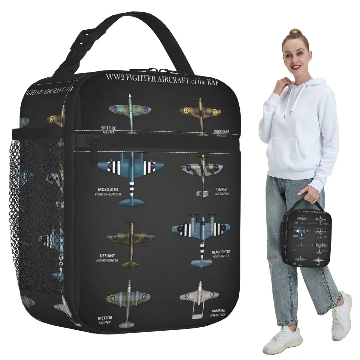 WW2 Fighter Aircraft Of The RAF Insulated Lunch Bag for Women Office Cooler Thermal Food Box Tote Portable Lunch Boxes Container