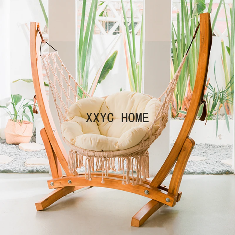 Swing Indoor Home Outdoor Cradle Chair Courtyard Basket Solid Wood Bracket Rocking Chair Leisure Single Glider furniture