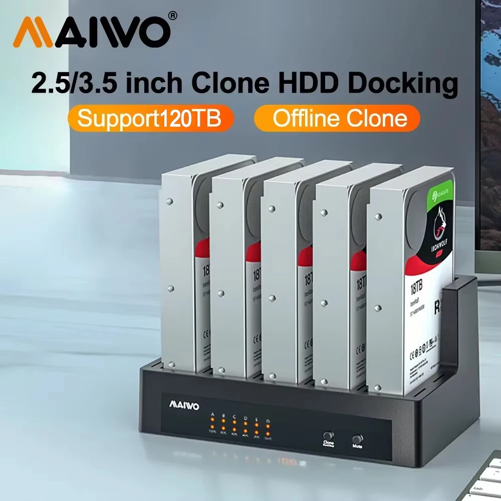 

MAIWO 5-bay корпус жесткого диска базовый 2,5/3,5-дюймовый настольный ноутбук твердотельный механический жесткий диск Дубликатор с цифровым дисплеем