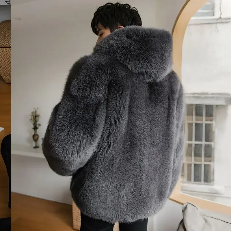 Winter Classic Style Soft Warm Faux Fur Coat Long Sleeve Plus Size Designer Men Streetwear Clothing Fluffy Jacket