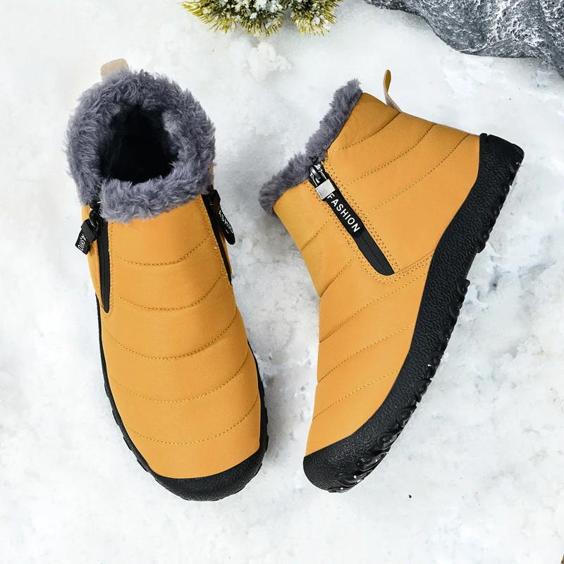 Waterproof Snow Boots Outdoor Winter Men Hiking Boots Non-slip Cold Proof Short Plush Lining Warm Trail Cross-country Snow Shoes