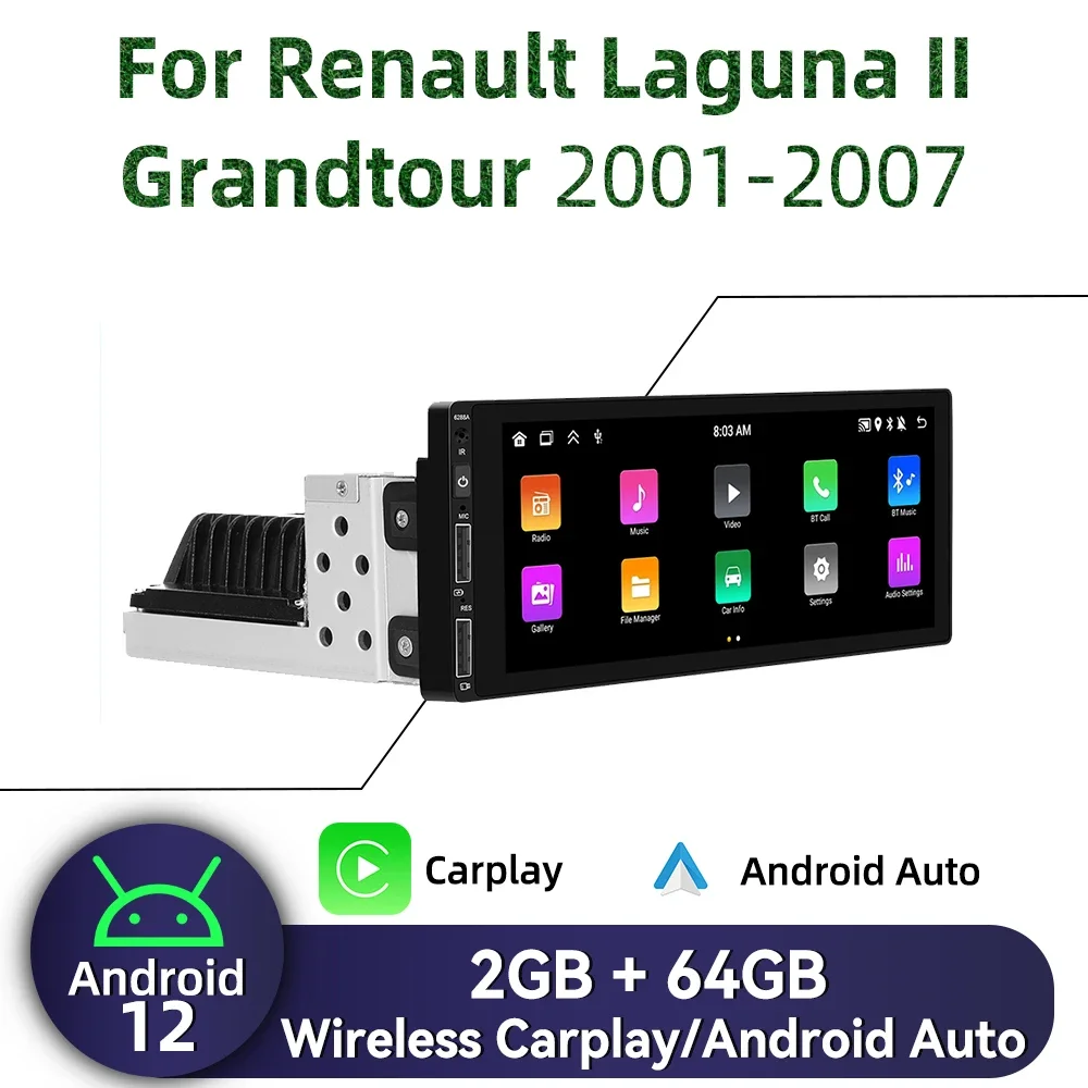 1 Din Android Radio for Renault Laguna II Grandtour 2001-2007 Carplay Autoradio Android Auto Stereo Car Multimedia Head Unit GPS