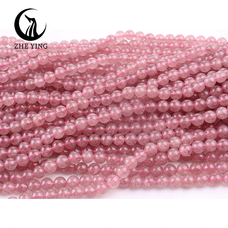 Zhe Ying New Brazil Strawberry Quartz Beads Round Loose Gemstone Beads For Bracelets Making Diy Accessory Strand 15\'\'