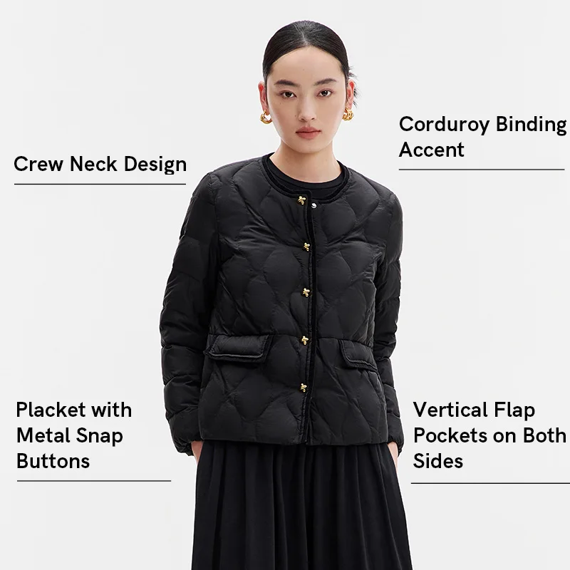 Chericom Women's Minimalist Collarless Down Jacket Lightweight Warm Duck Down Commuter Short Fit Puffer Coat Y309037Y
