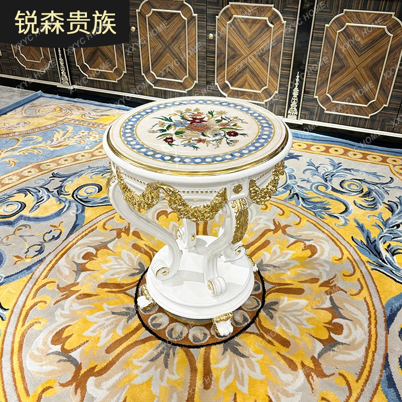 

L wood small coffee table shell veneer small round table living room sofa carved tea table