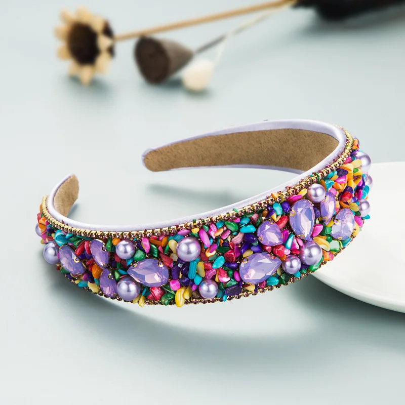 Fashion Personality Design Colored Turquoise with Crystal Wide Edge Headband Women's Candy Color Temperament Fabric Hair Accesso