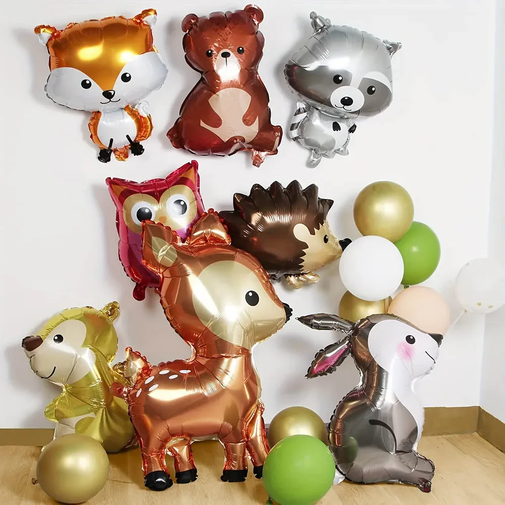 

8pcs Hedgehog Fox Raccoon owl Deer Animal Foil Balloons Birthday Woodland Forest Theme Party Decora Balloons Baby Shower Gifts
