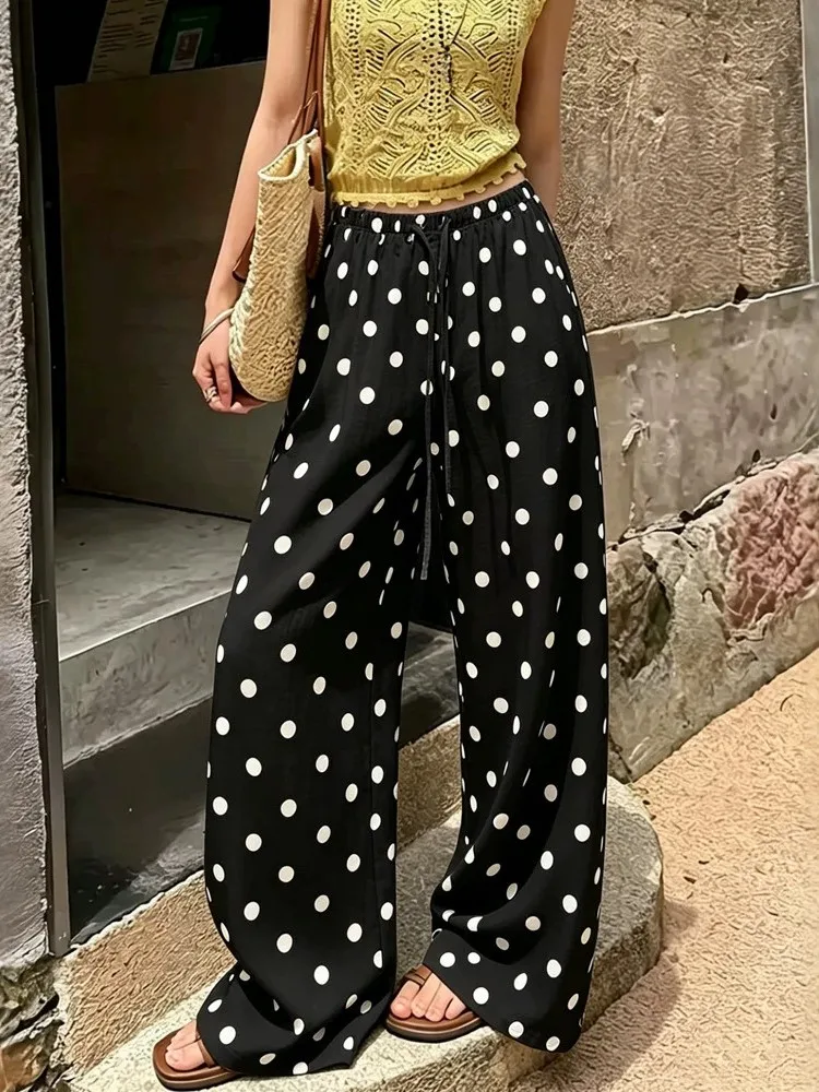 Women's New Polka Dot Casual Trousers Straight Pants Spring Autumn Fashion Elegant Loose Office Holiday Party Casual Long Pants