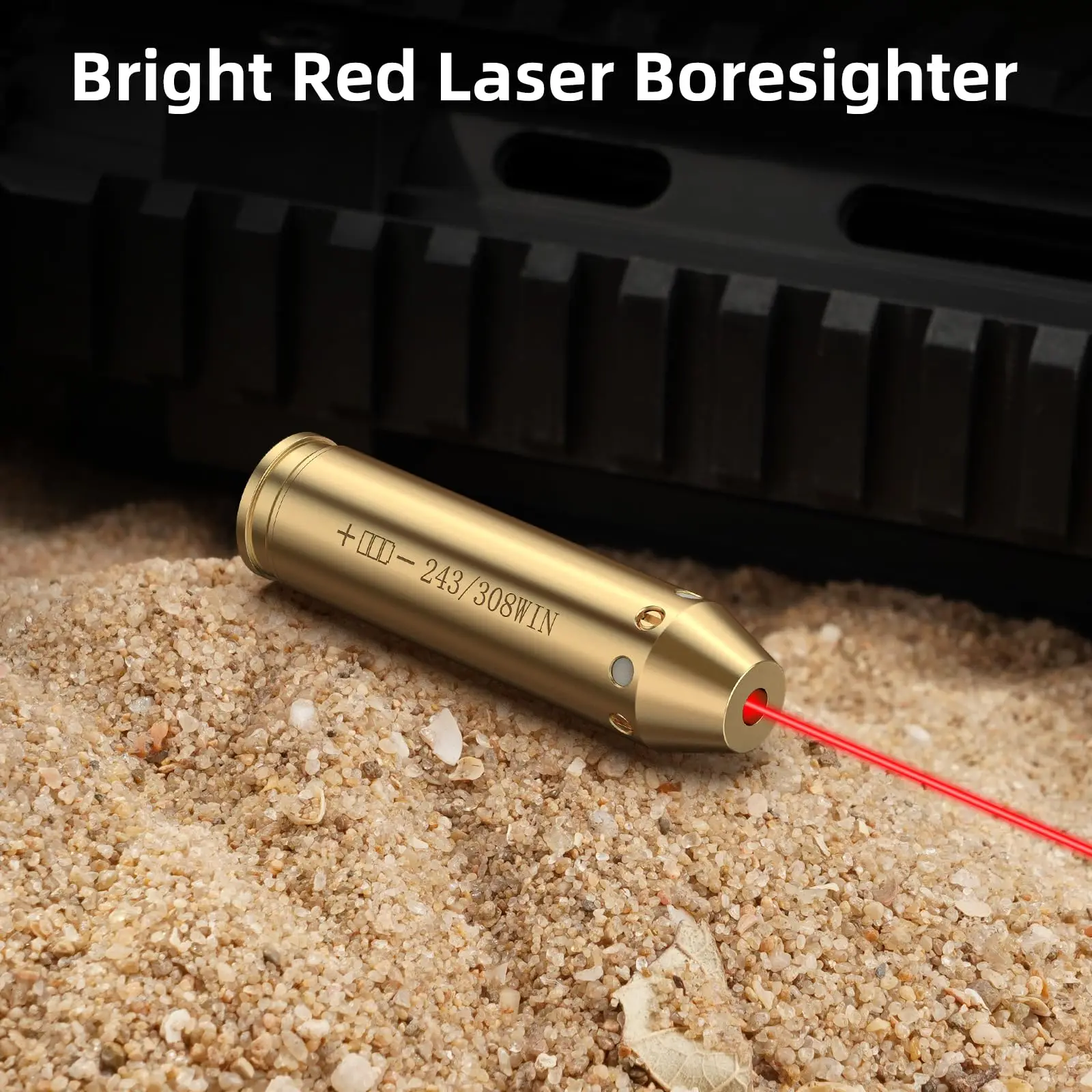 Laserowy kolimator EZshoot 243 308 z czerwonym laserem, przenośnym etui i dodatkowymi bateriami do celowania w polowaniu.