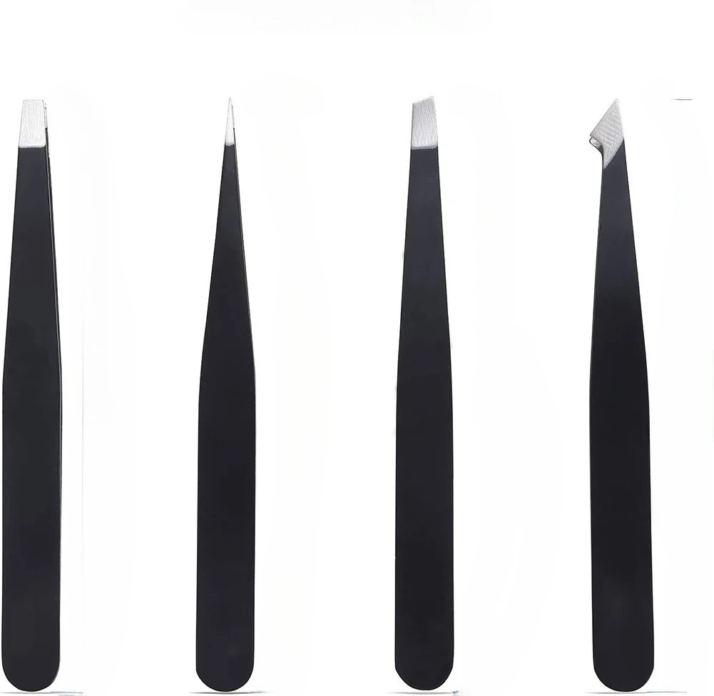 Conjunto de pinças profissionais de aço inoxidável, 4 unidades, cabelo facial para pinças, sobrancelhas e cabelos encravados, remoção de ferramentas de maquiagem