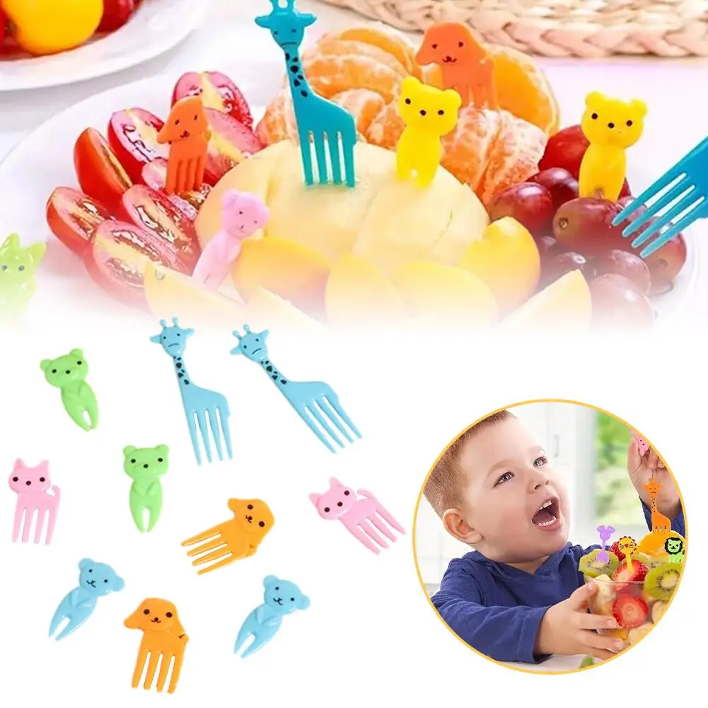 Cute Animal Fruit Fork Food Grade Plastic Mini Cartoon Decor Fruit Dessert Cake Toothpick Kids Accessories Lunch Bento Part C3A5